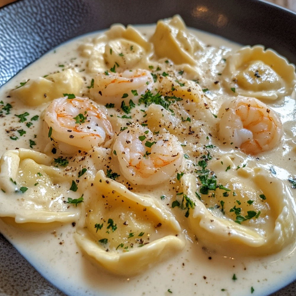 Tortelloni crémeux au skrei et aux crevettes