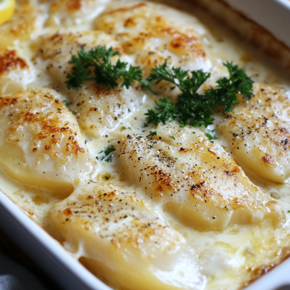 Cassolette crémeuse de pangasius et purée à l'ail