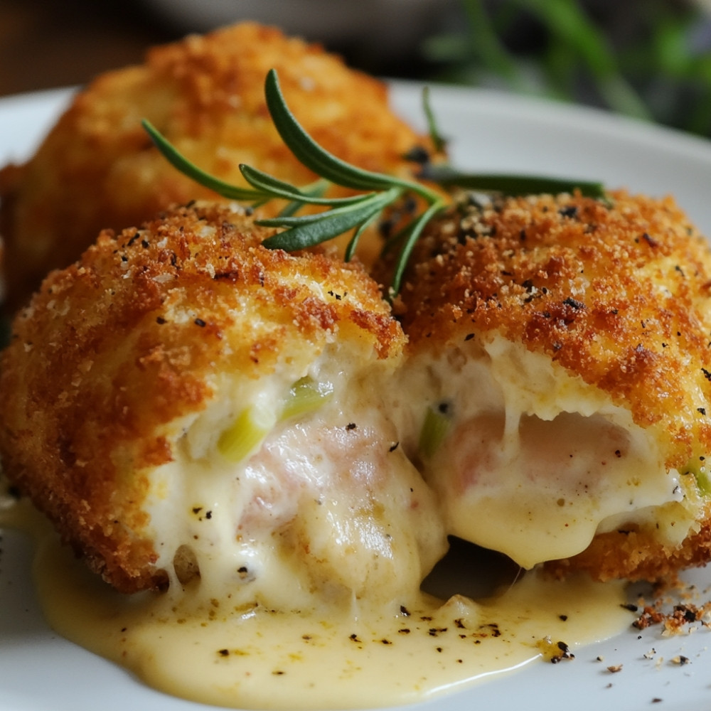 Cordon bleu aux poireaux et croquettes
