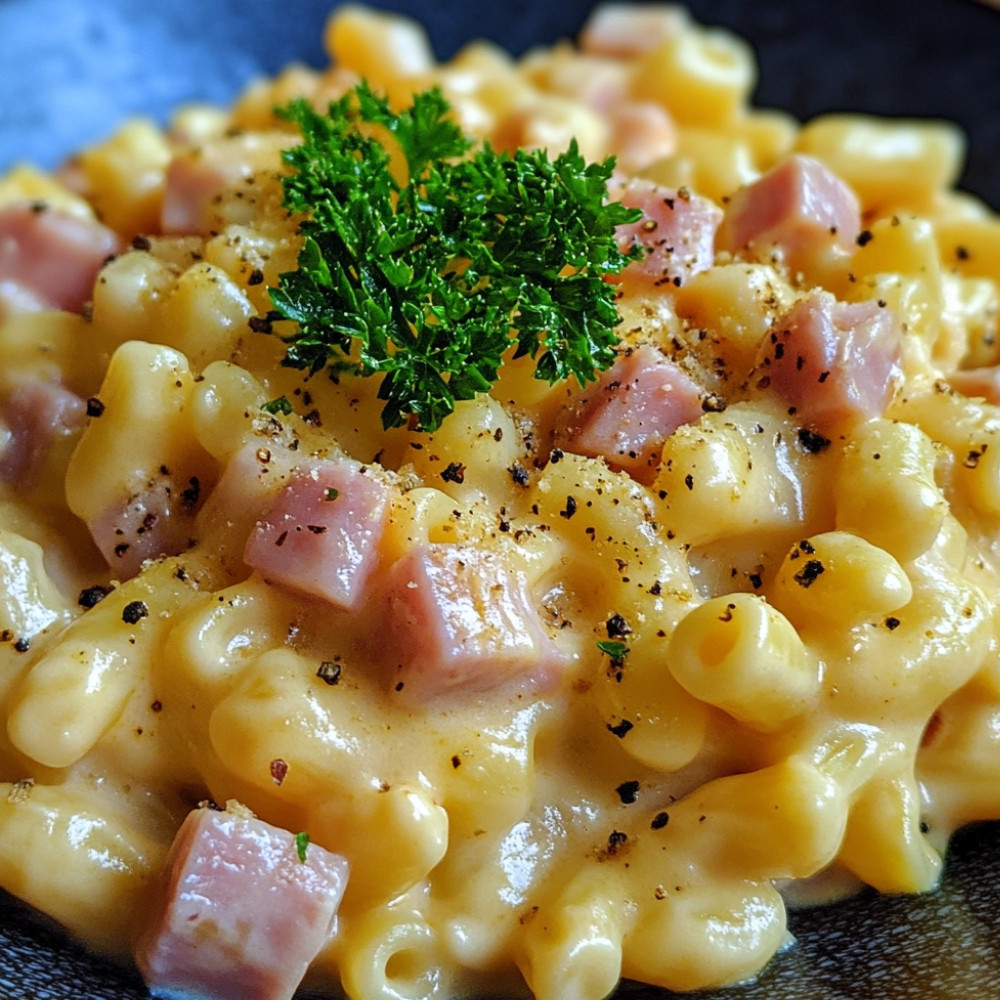 Macaronis au jambon, sauce potiron-panais