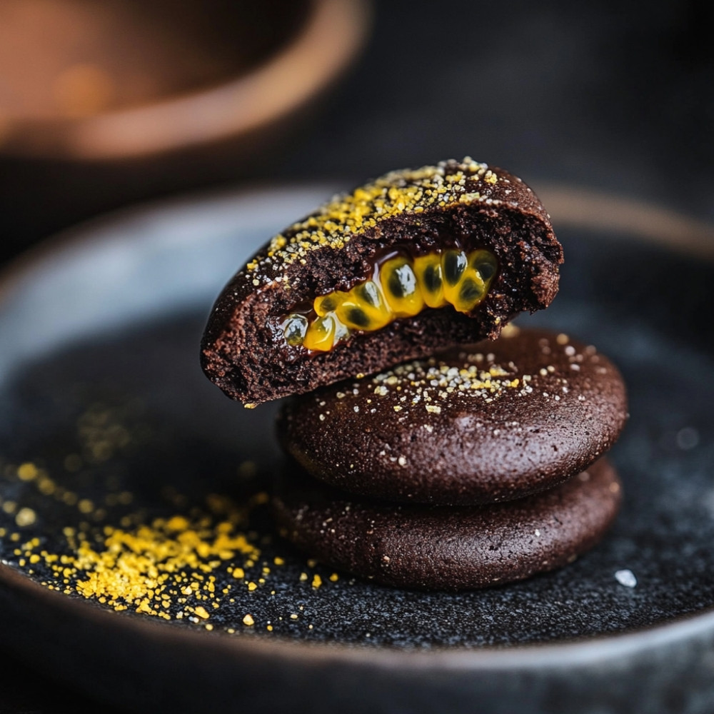 Palets au chocolat et coulis de passion