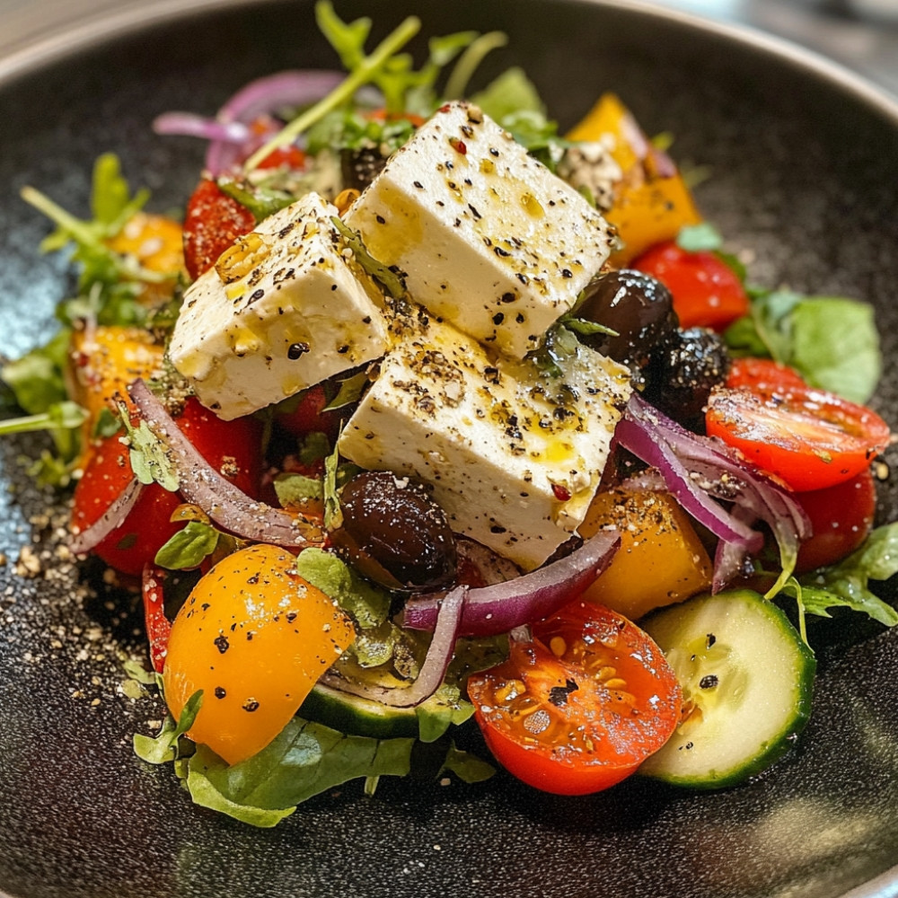 Salade grecque à la feta croustillante