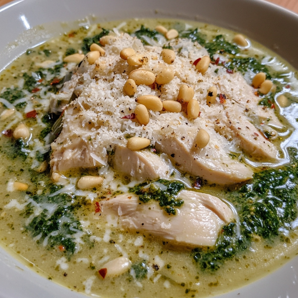 Soupe crémeuse poulet et pesto