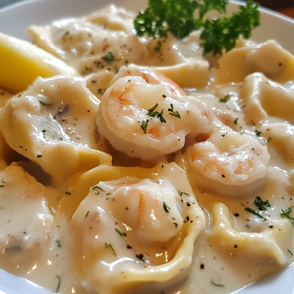 Tortelloni crémeux au skrei et aux crevettes