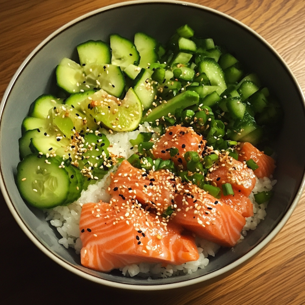Bowl de saumon, concombre et avocat