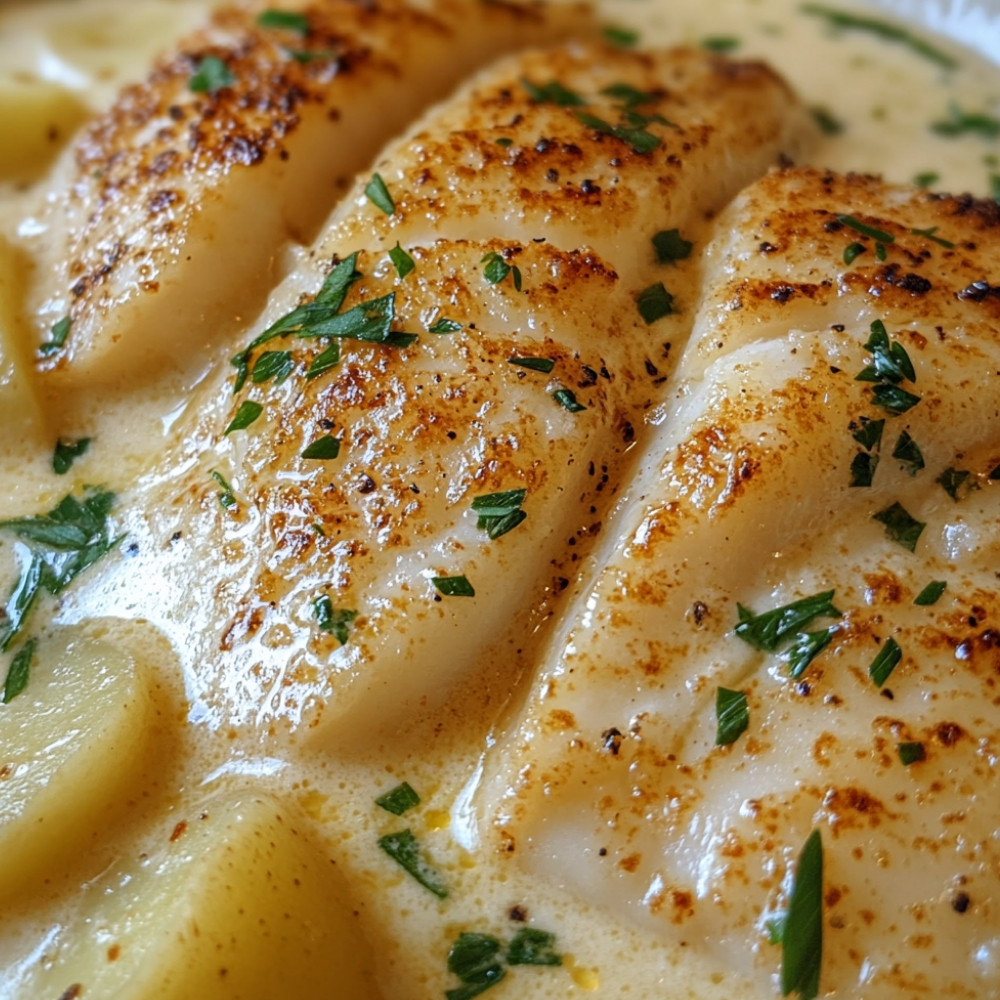 Cassolette crémeuse de pangasius et purée à l'ail