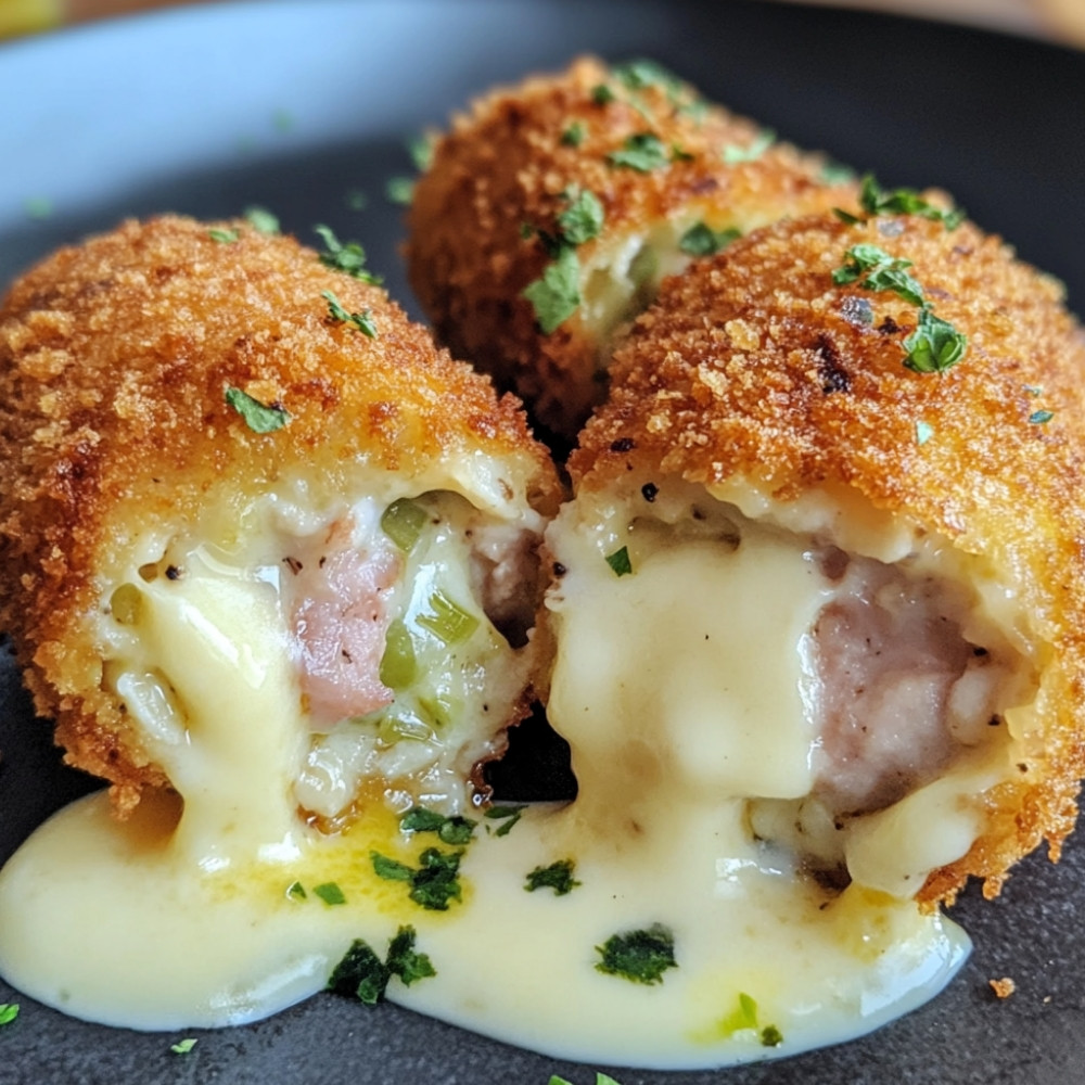 Cordon bleu aux poireaux et croquettes
