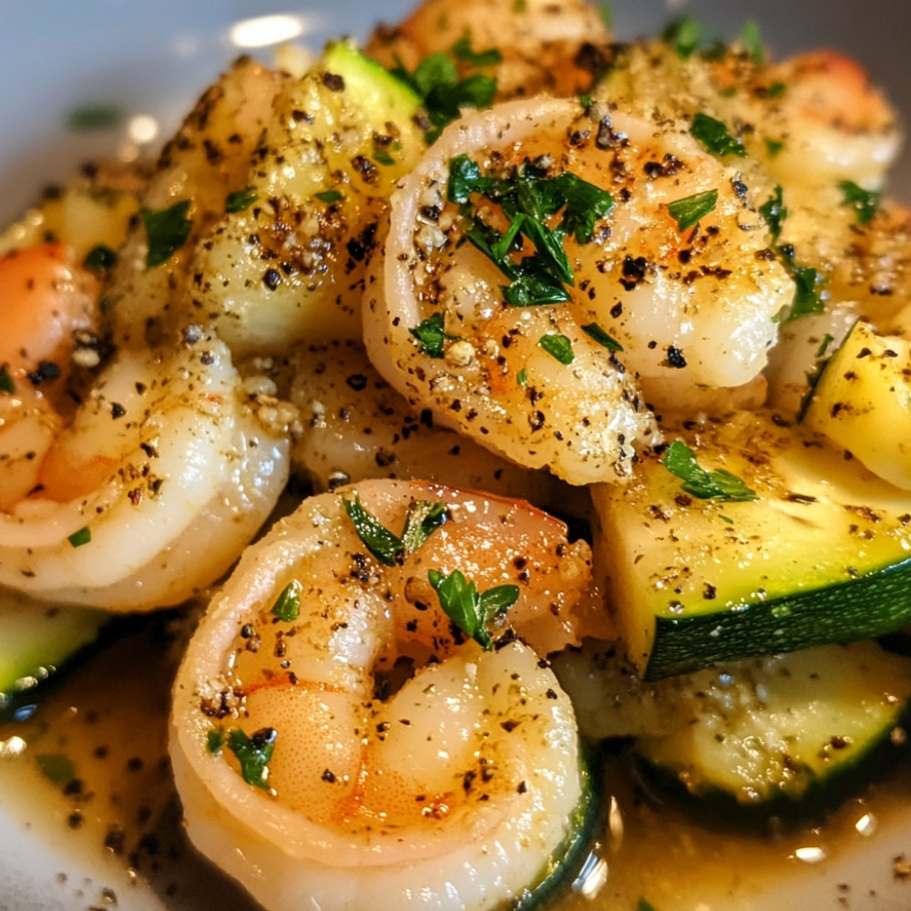 Courgettes aux crevettes au beurre à l'ail