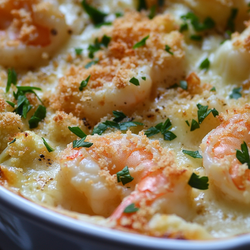 Gratin de crevettes et chou-fleur