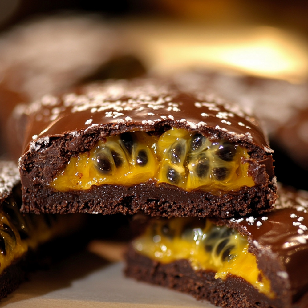 Palets au chocolat et coulis de passion