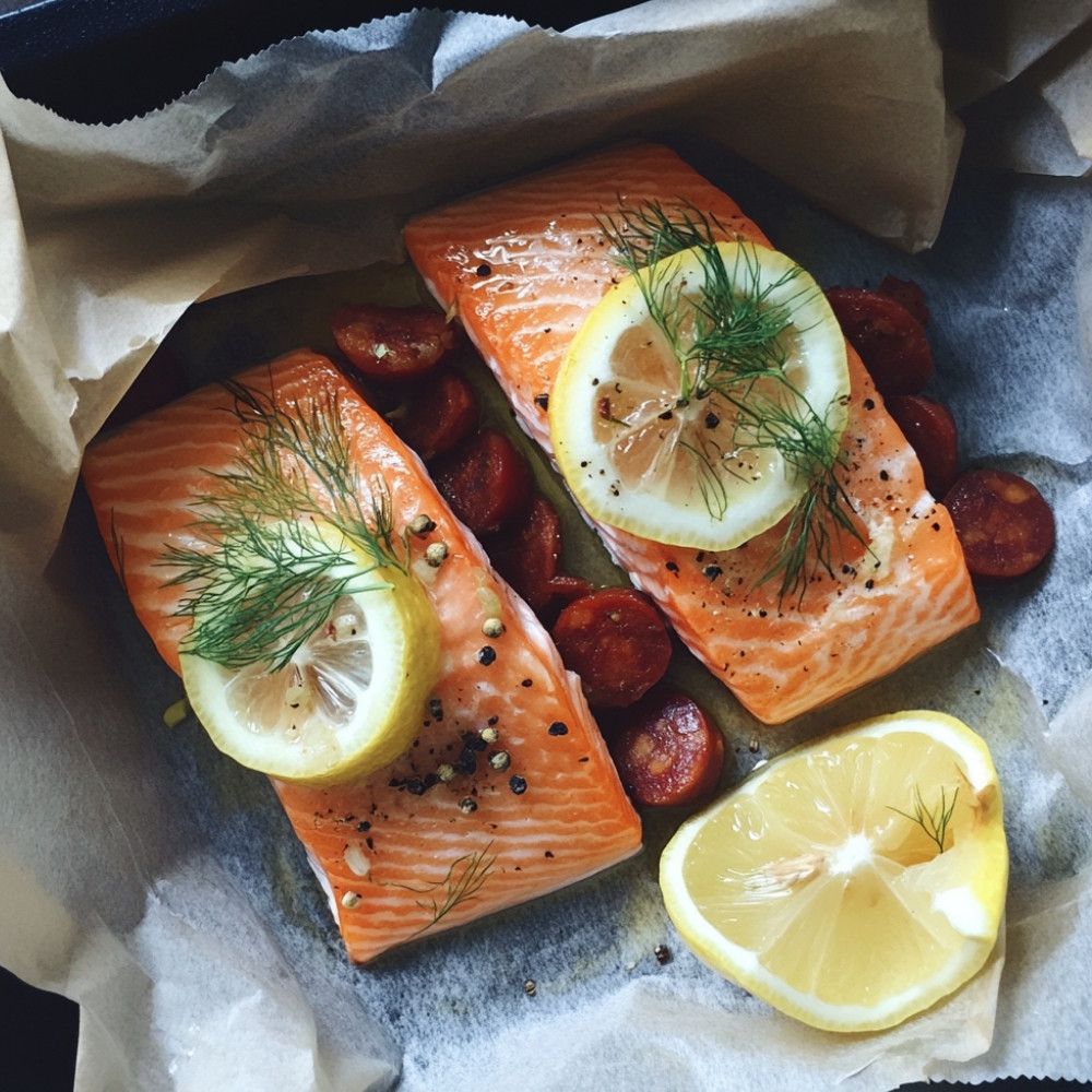 Papillotes de saumon au fenouil et chorizo