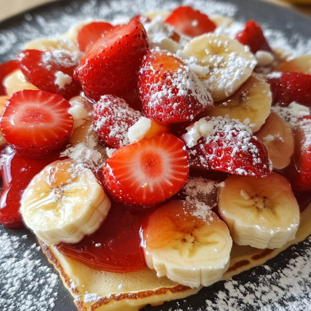 Plaque de pancake fraises banane