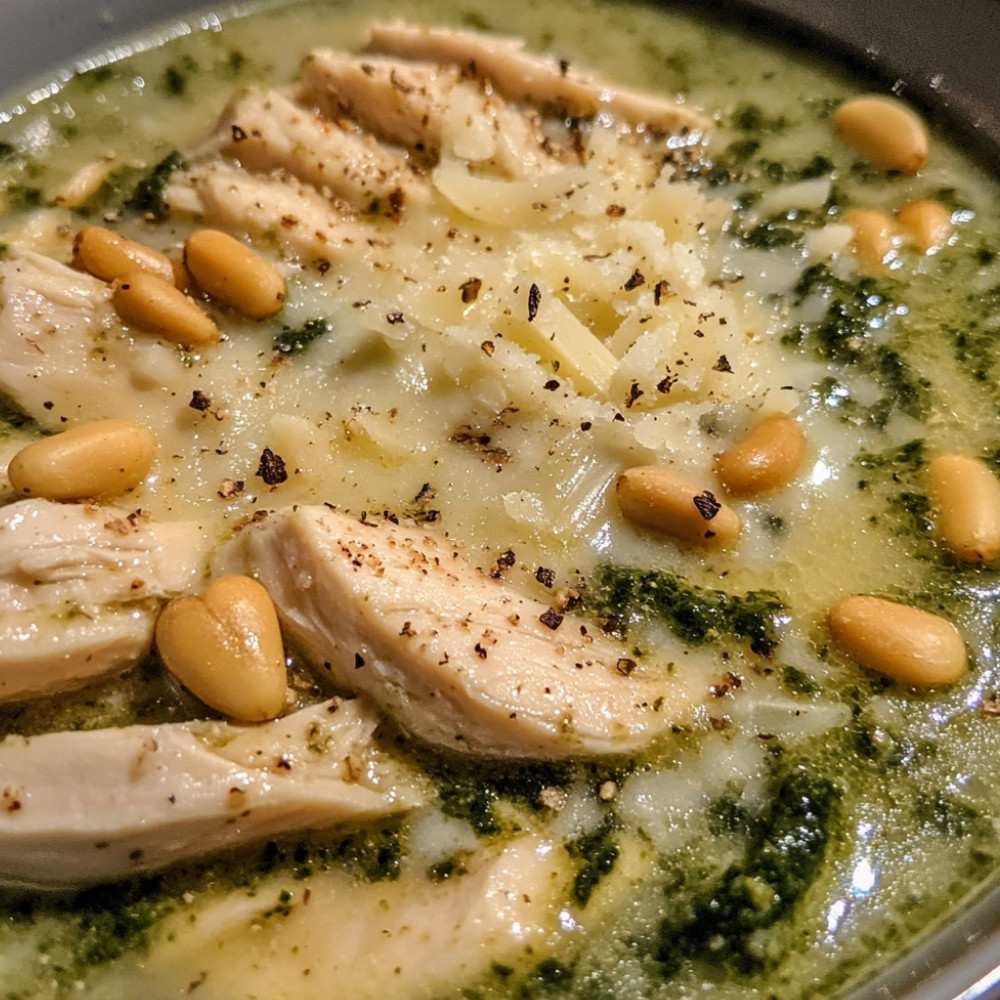 Soupe crémeuse poulet et pesto