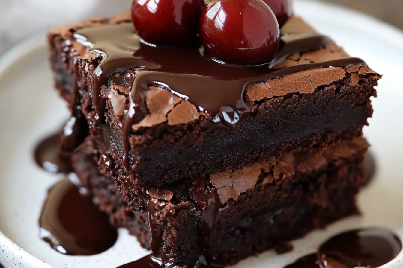 Brownies forêt noire sauce au fudge