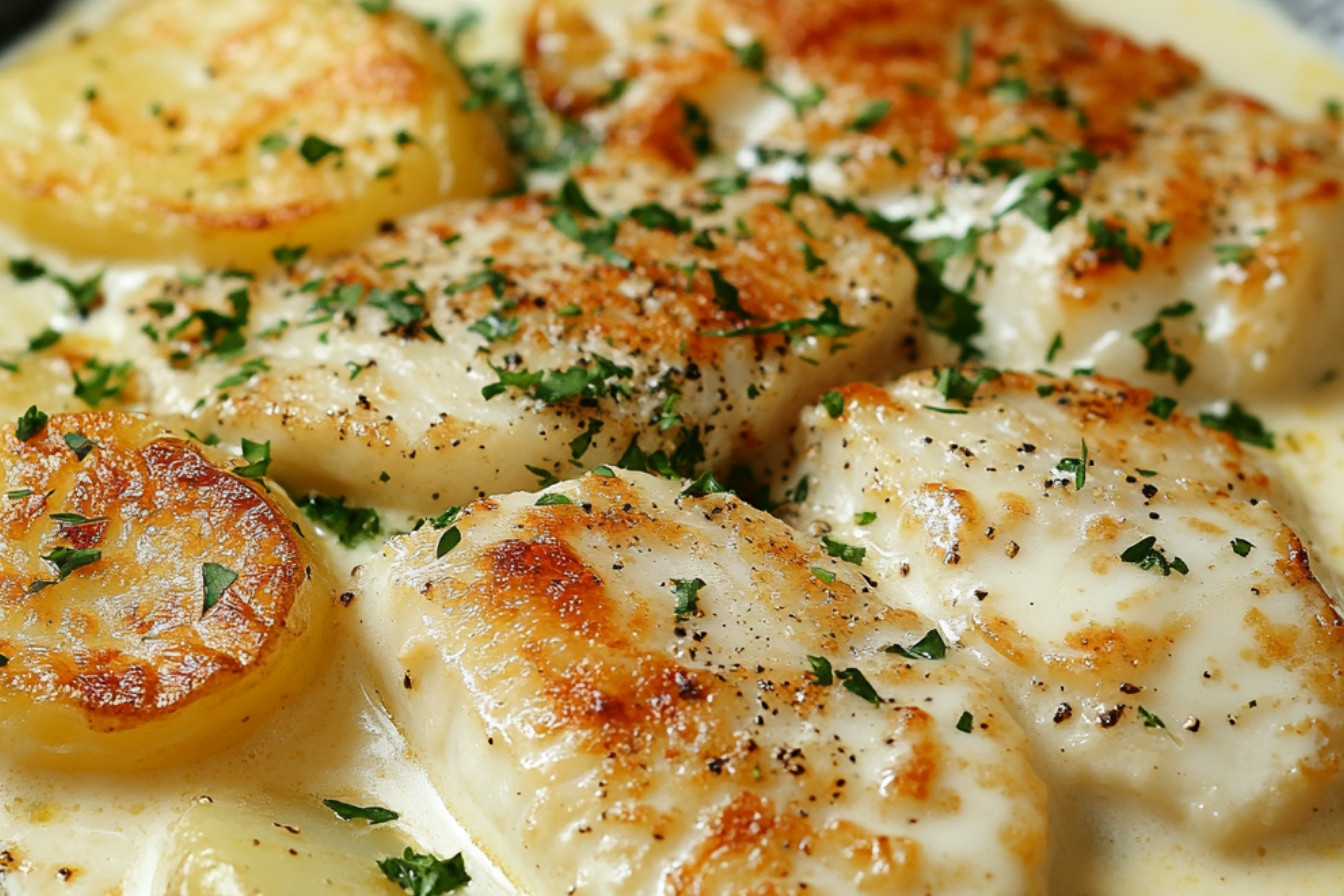 Cassolette crémeuse de pangasius et purée à l'ail