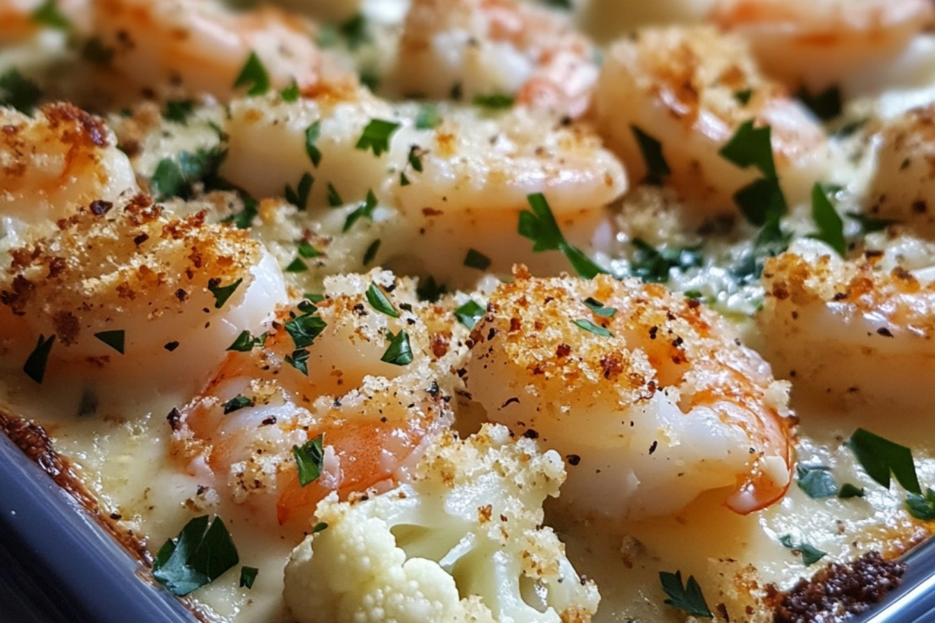 Gratin de crevettes et chou-fleur