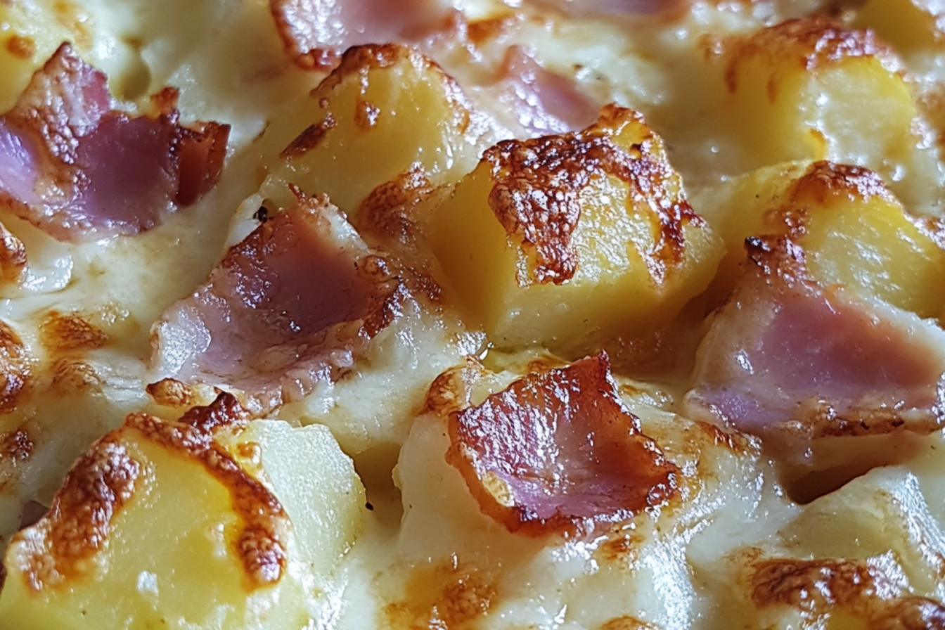 Gratin de jambon haché, pommes et bacon