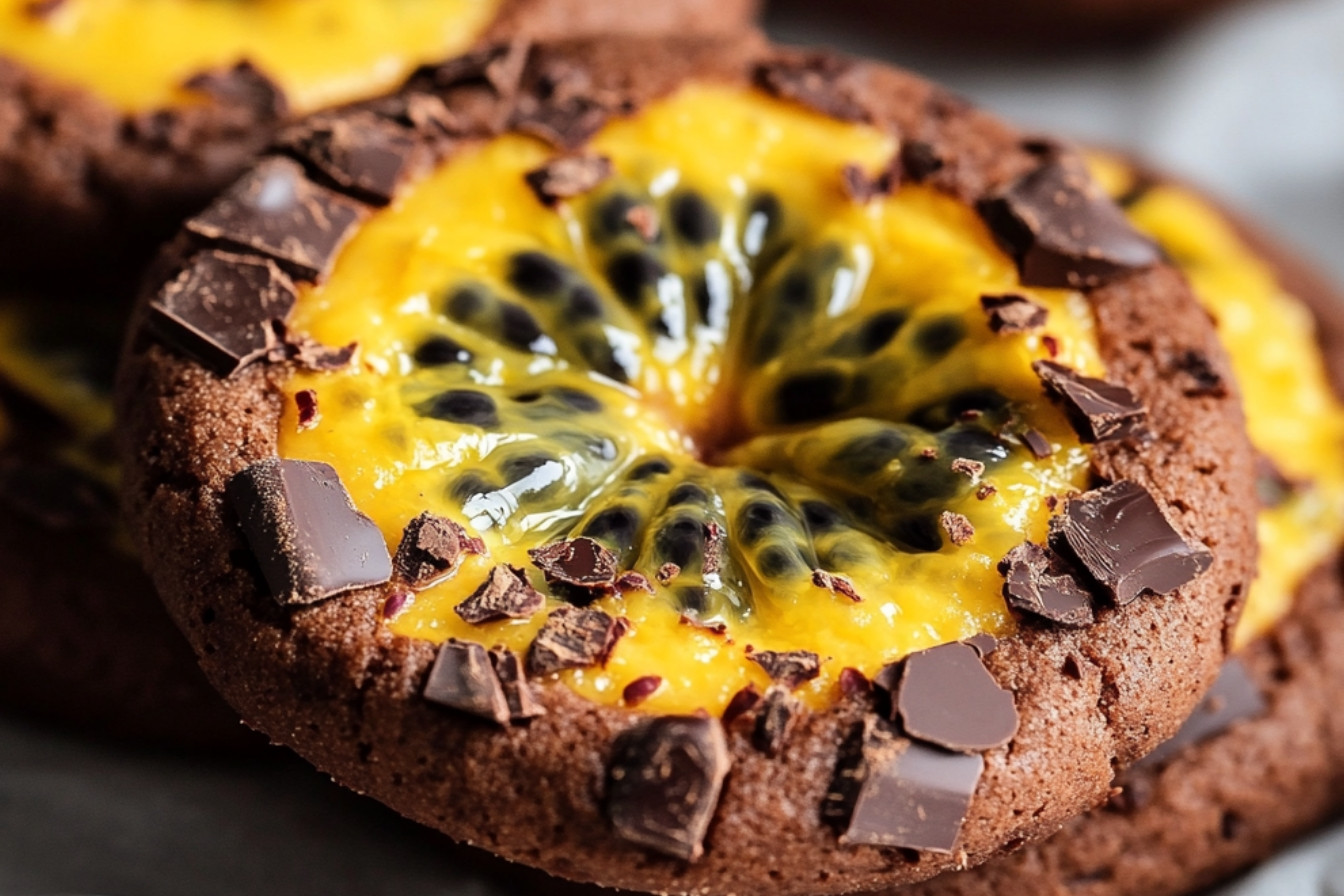 Palets au chocolat et coulis de passion