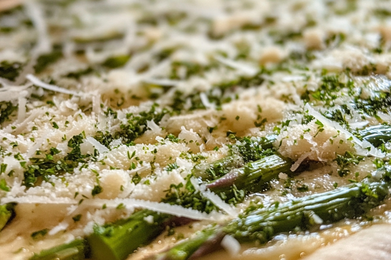 Pizza aux asperges et huile au persil