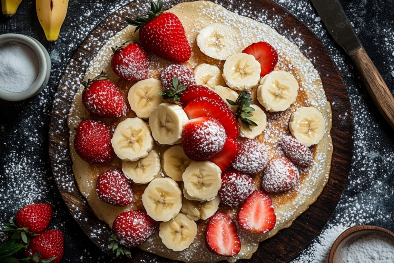 Plaque de pancake fraises banane