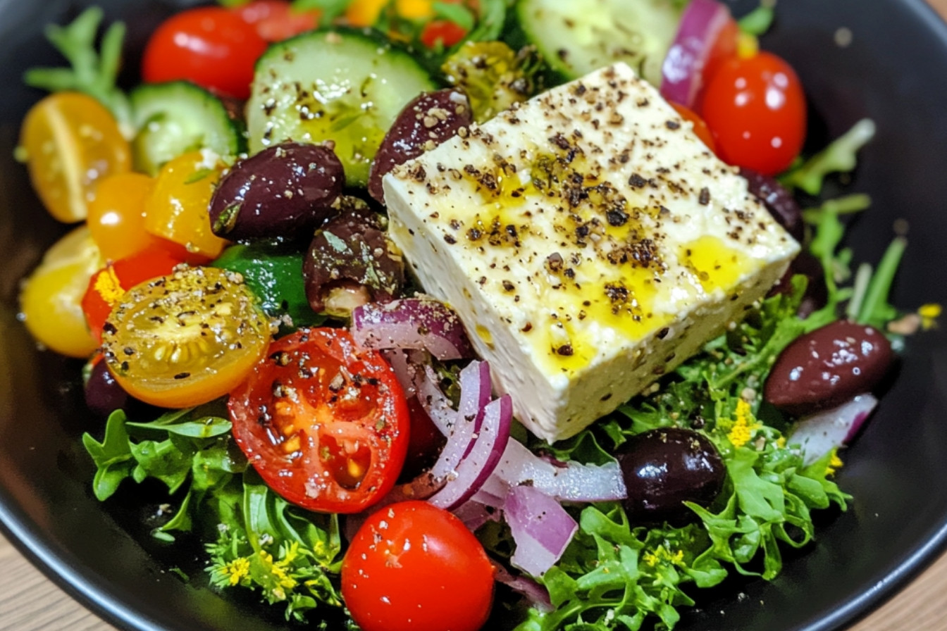 Salade grecque à la feta croustillante
