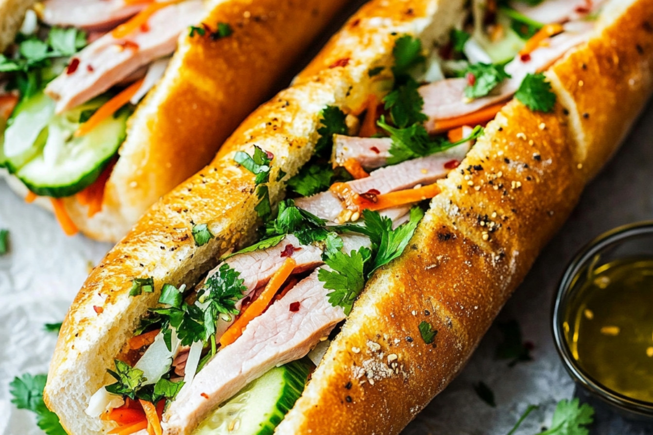 Sandwich vietnamien aux lamelles de porc